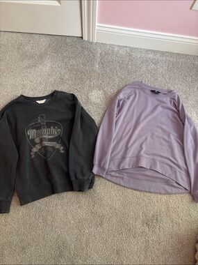 Multiples Black Graphic Sweatshirt and Lavender Pullover Set